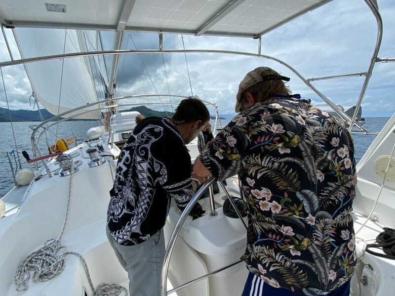 Checking the instruments during the test sail in Raiatea French Polynesia
