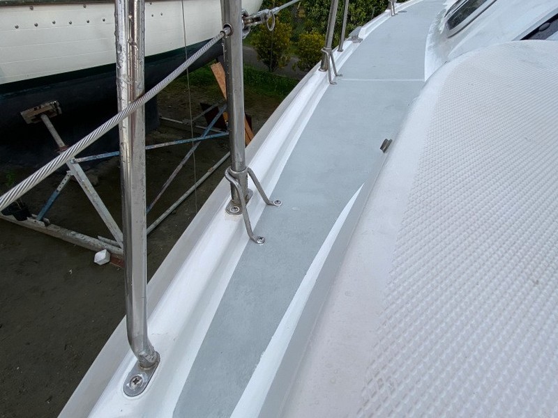 Deck resurfacing finished on Hunter 410 Raiatea French Polynesia