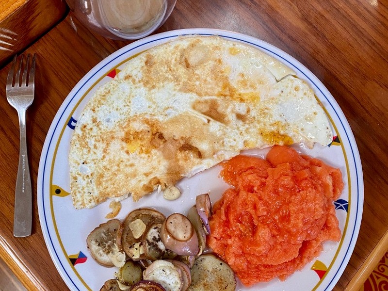 Super breakfast on bord out boat Raiatea French Polynesia
