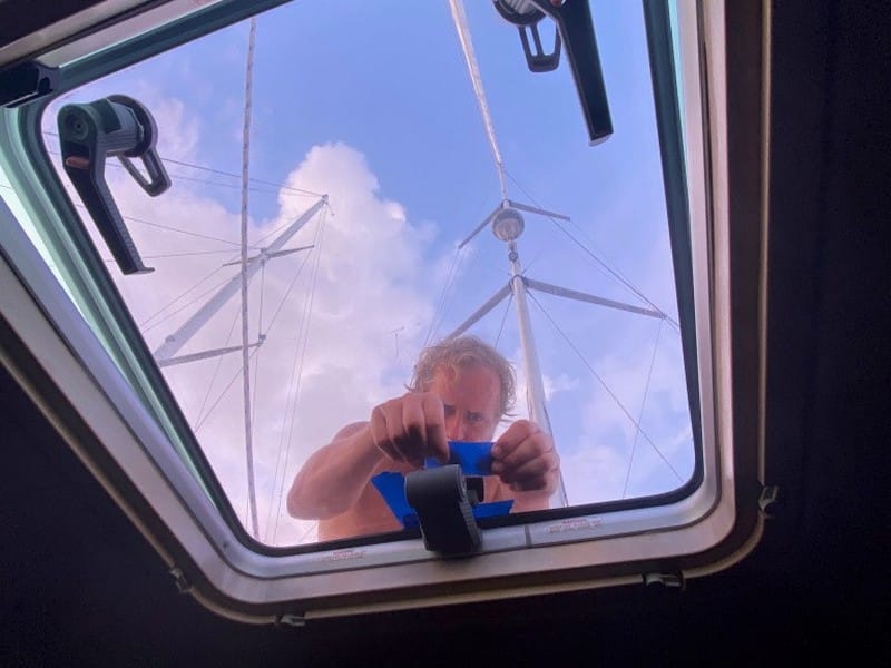 Preparing our sailboat in Raiatea French Polynesia