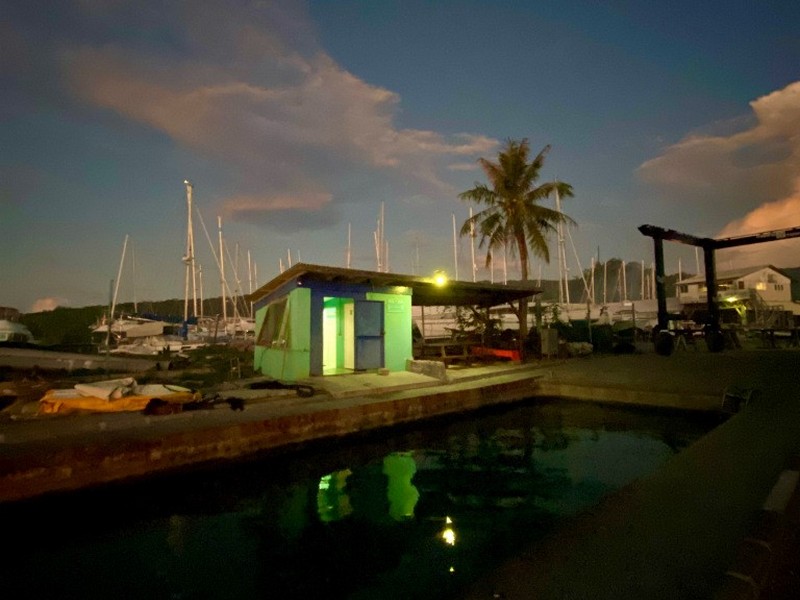 Sailboat lifestyle - shower with a view over Bora Bora!