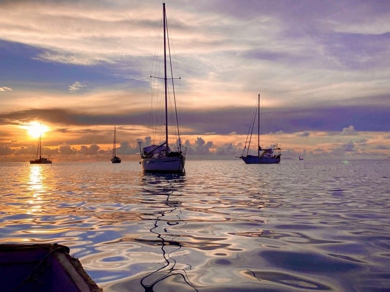 Sunset from our sailboat in Raiatea French Polynesia