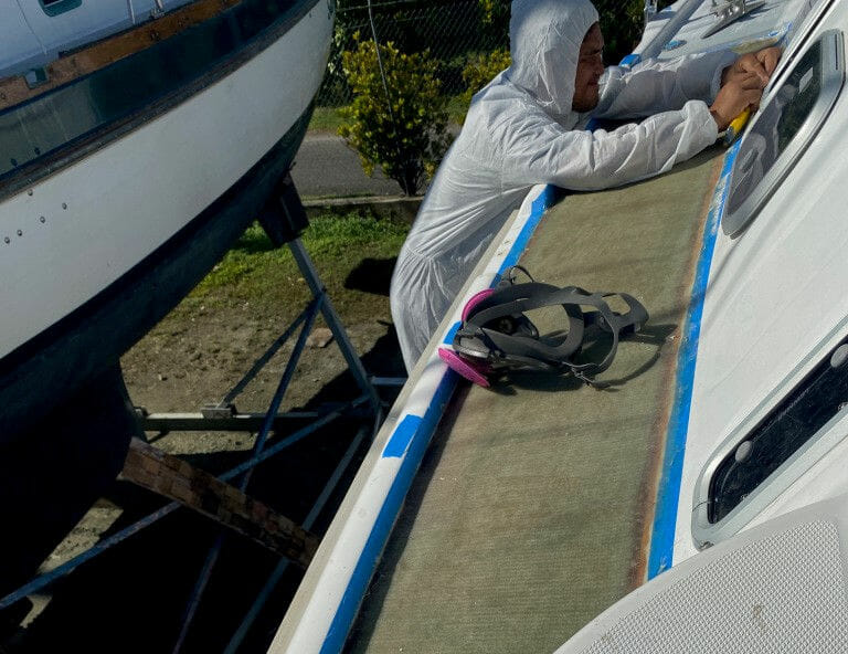 Deck repairs in progress in Raiatea French Polynesia