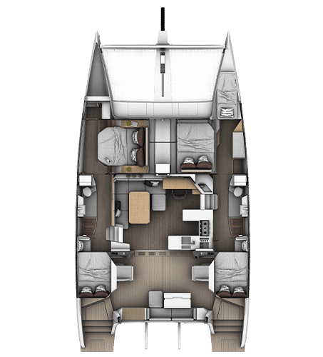 4-cabins 2-bathrooms layout