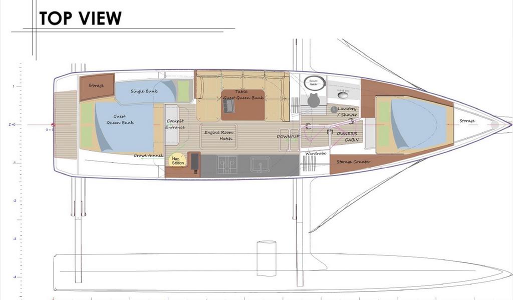 Rapido 40 Trimaran plan diagram