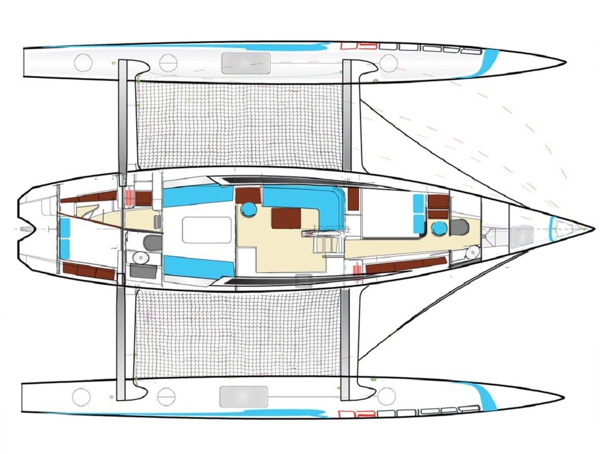 4-cabins 2-bathrooms layout
