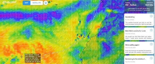 TEAVA Excess 11 catamaran delivery predict wind tracker