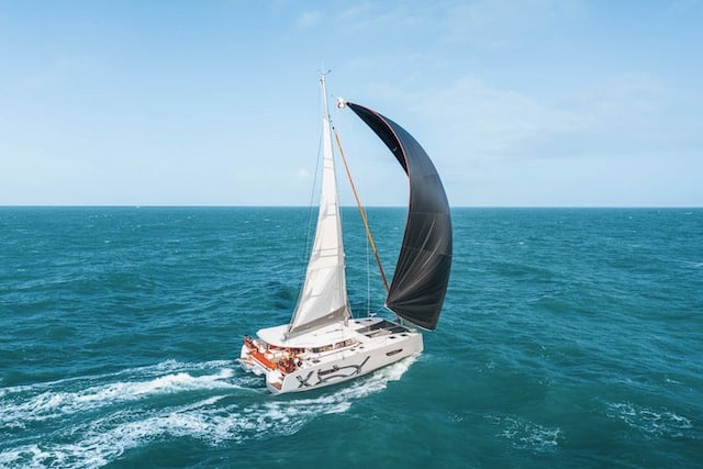 excess 14 spinnaker from behind Excess 14 sailing in strong winds