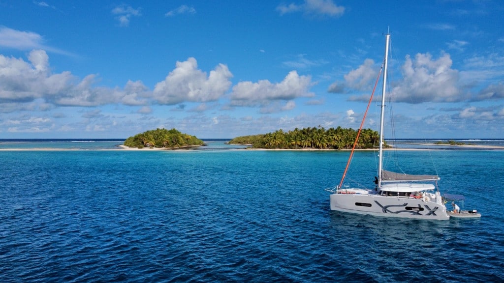 Sail Tahiti Excess 11 anchored in Rangiroa
