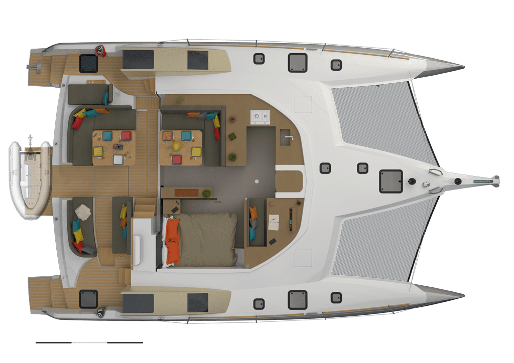 Vue-de-dessus-I-1-1024×724 Used boat Neel 47 Trimaran for sale in Tahiti cockpit and saloon layout