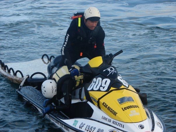 Rayn working as a rescue leader on the Big Wave World Tour