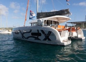 Excess 11 at anchor in Martinique